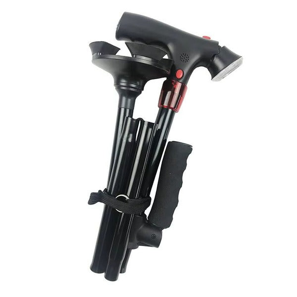 Collapsible Height Adjustable Mobility Cane with Integrated Light and Emergency Alert
