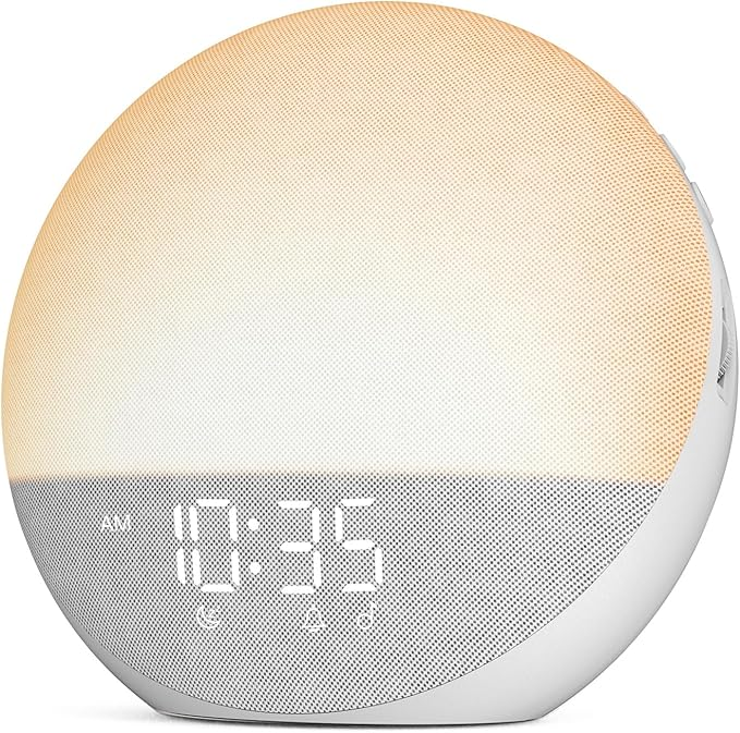 Sunrise Simulation Alarm Clock with Adjustable Brightness and Sunset Mode