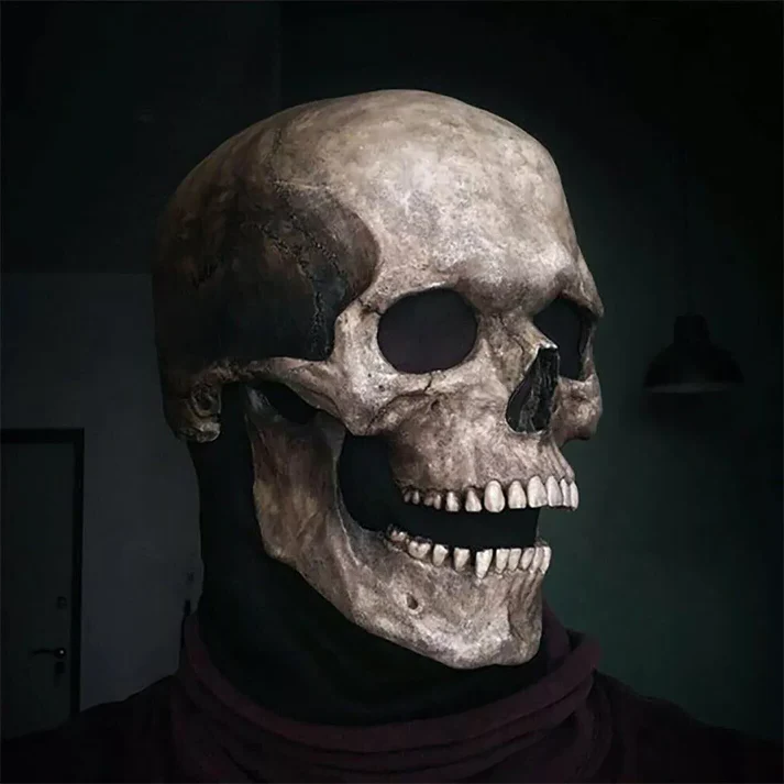 Full Head Skull Mask with Moving Jaw and Realistic Bone Details