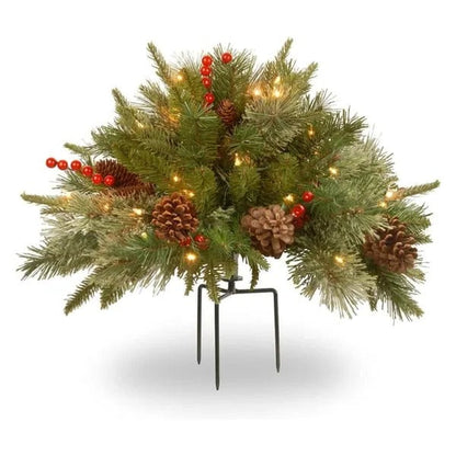 LED Urn Filler with 35 Warm White Lights and Evergreen Branches, 18in Base