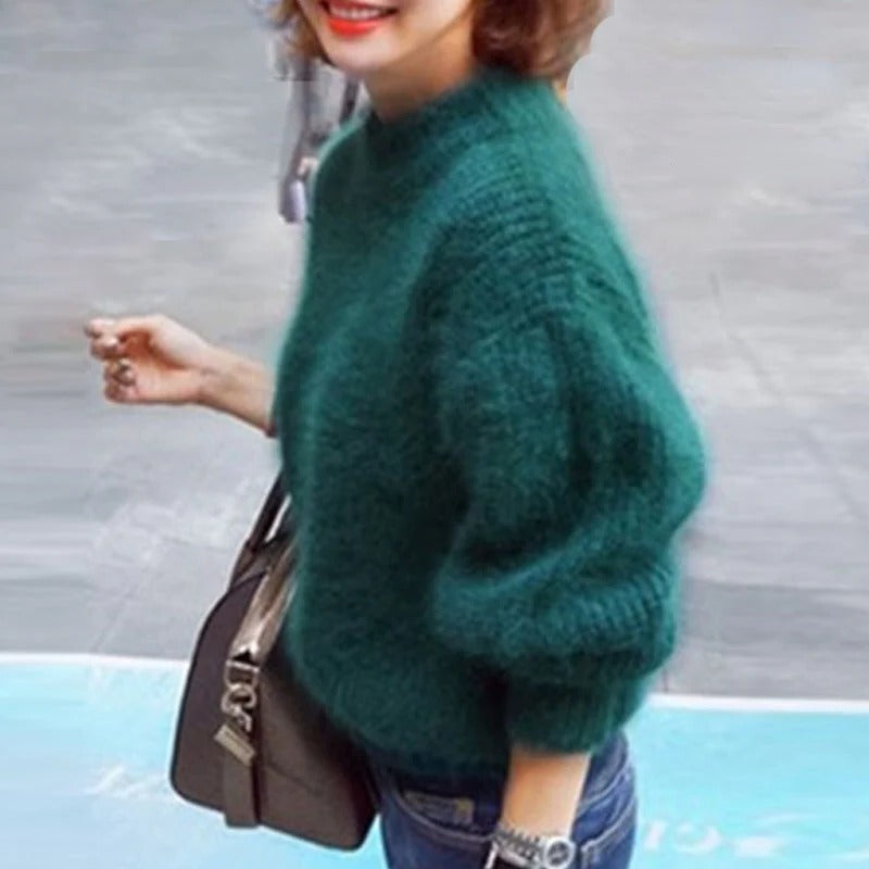 Women's Relaxed Fit Knit Sweater with Vintage Design and Machine Washable Fabric