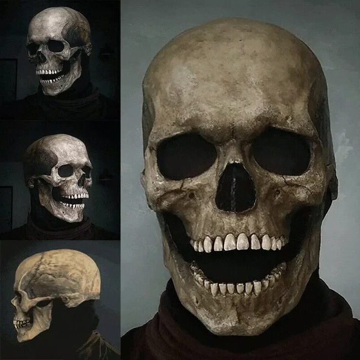 Full Head Skull Mask with Moving Jaw and Realistic Bone Details