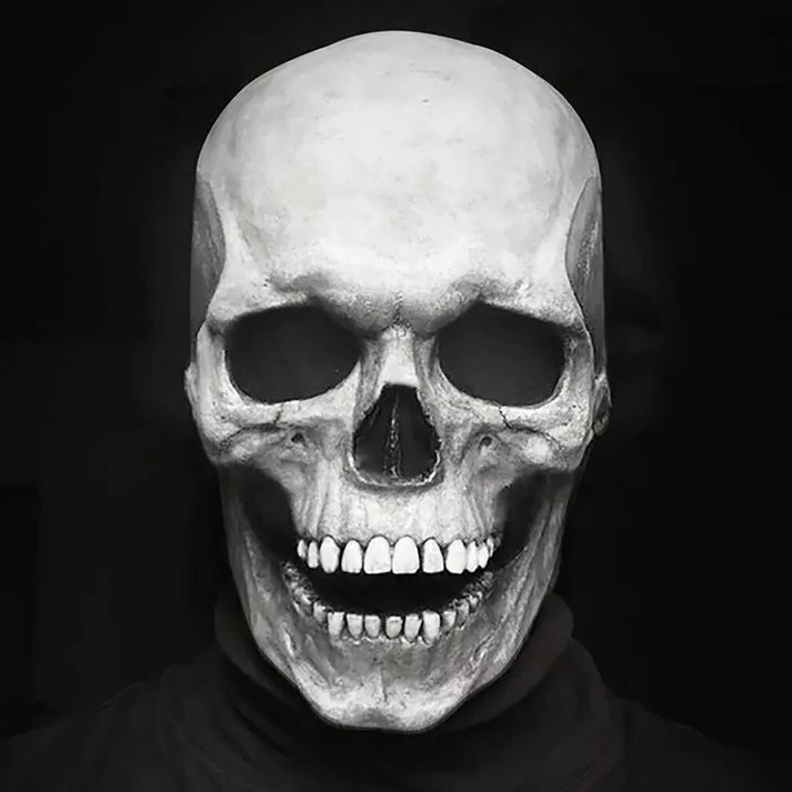 Full Head Skull Mask with Moving Jaw and Realistic Bone Details