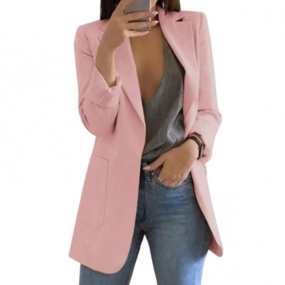Women's Long Wool Blazer with Open Front Design and Tailored Fit