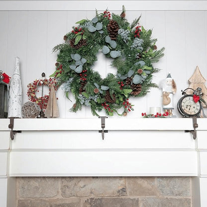 Dual Hook Mantle Stocking Holder with Adjustable Rod and Rubber Pads