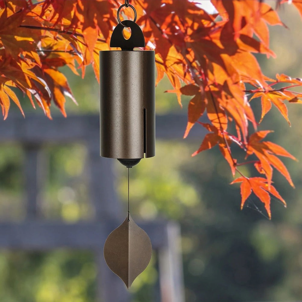 Steel Wind Bell with Dual Resonance Chamber and Ash Wood Clapper, 12 Inch