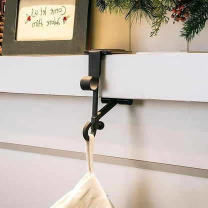 Dual Hook Mantle Stocking Holder with Adjustable Rod and Rubber Pads