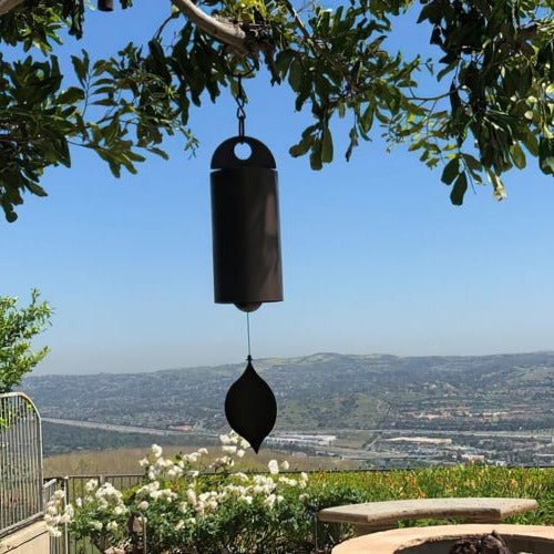 Steel Wind Bell with Dual Resonance Chamber and Ash Wood Clapper, 12 Inch