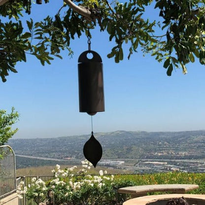 Steel Wind Bell with Dual Resonance Chamber and Ash Wood Clapper, 12 Inch