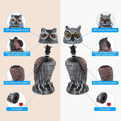 Wind-Activated Owl Decoy Set with Rotating Head and Fillable Base, 2-Pack