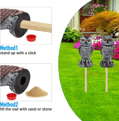 Wind-Activated Owl Decoy Set with Rotating Head and Fillable Base, 2-Pack