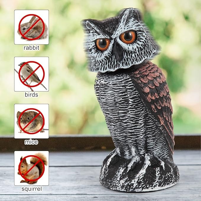 Wind-Activated Owl Decoy Set with Rotating Head and Fillable Base, 2-Pack