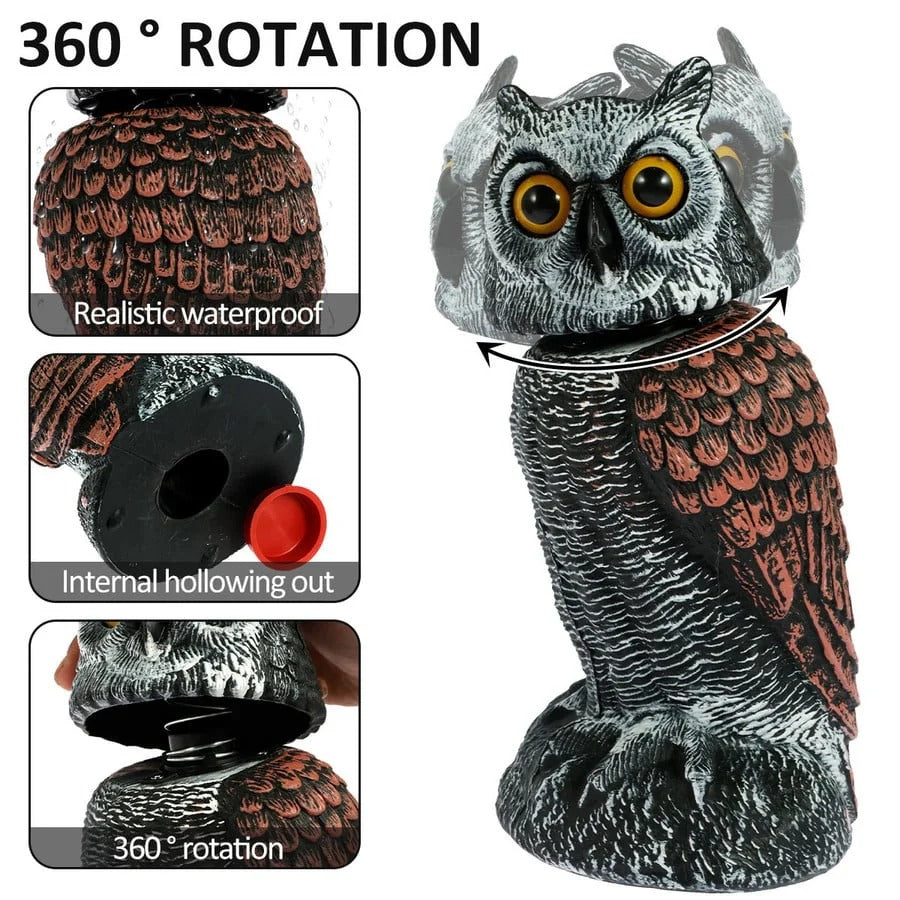 Wind-Activated Owl Decoy Set with Rotating Head and Fillable Base, 2-Pack