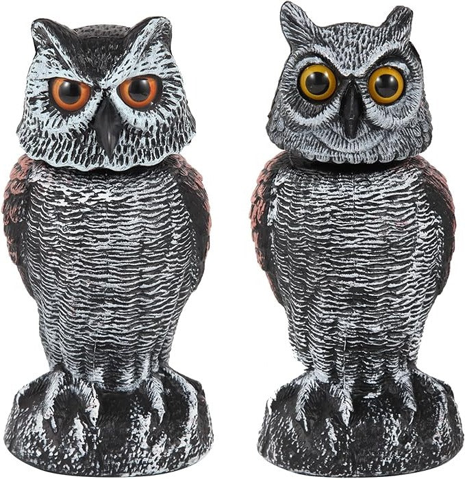Wind-Activated Owl Decoy Set with Rotating Head and Fillable Base, 2-Pack