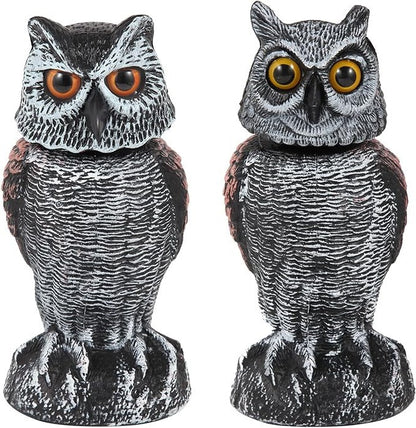 Wind-Activated Owl Decoy Set with Rotating Head and Fillable Base, 2-Pack