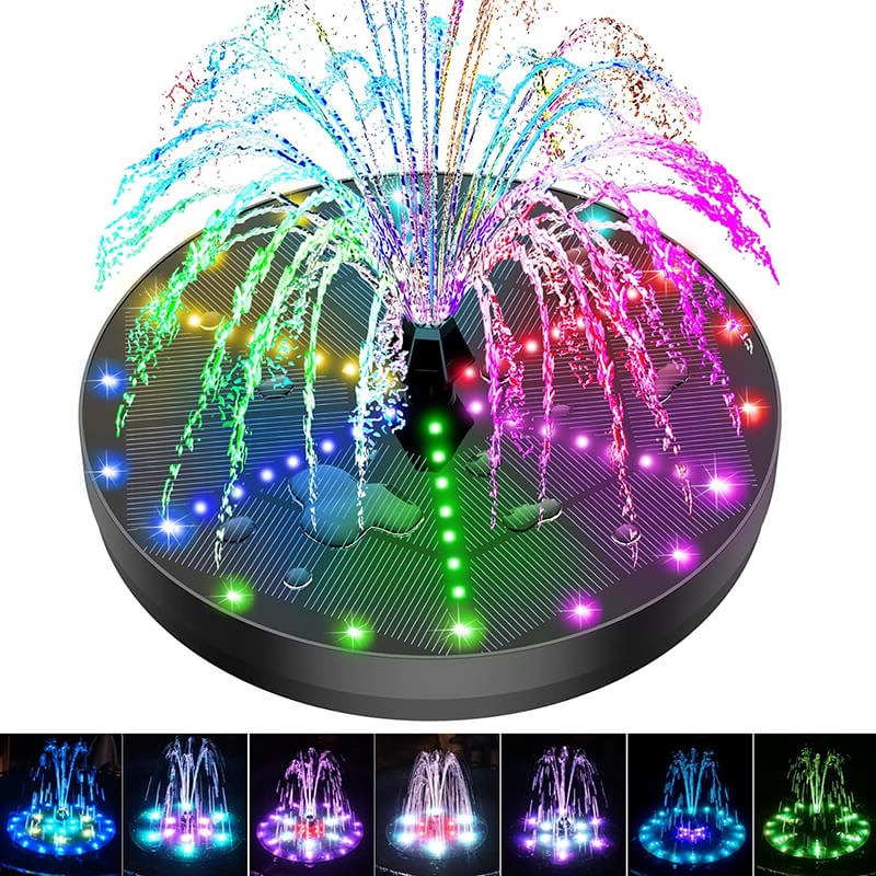 Floating Solar Fountain with 60 Color-Changing LEDs and 7 Interchangeable Nozzles