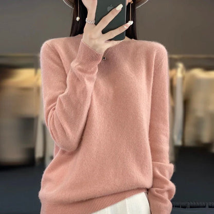 Wool Sweater with O-Neck Collar and Medium Stretch, Slim Fit
