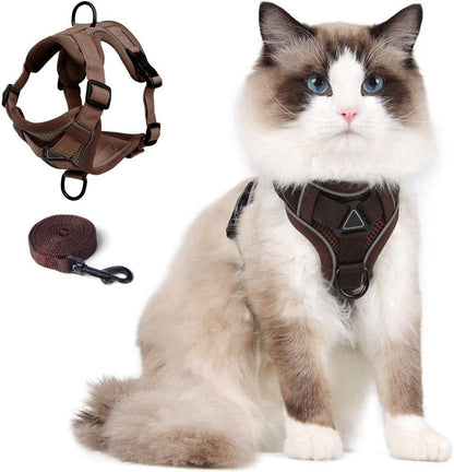 Vest Style Cat Harness with Reflective Strips and 1.5m Leash