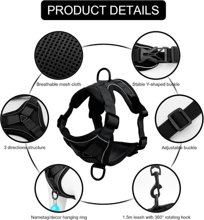 Vest Style Cat Harness with Reflective Strips and 1.5m Leash