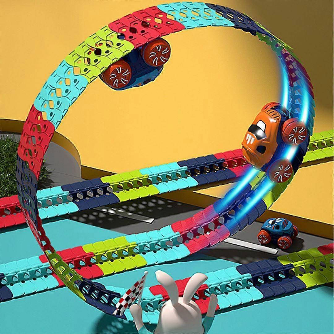 Flexible Race Track Set with LED Lights and Anti Tip Car for Kids