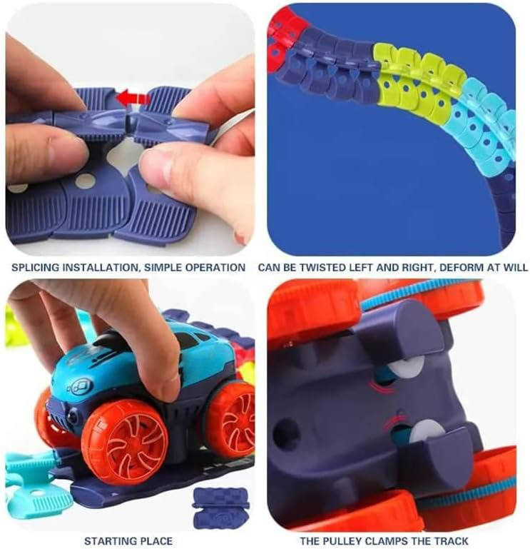Flexible Race Track Set with LED Lights and Anti Tip Car for Kids