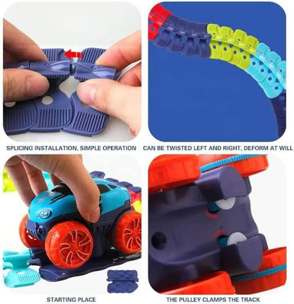 Flexible Race Track Set with LED Lights and Anti Tip Car for Kids