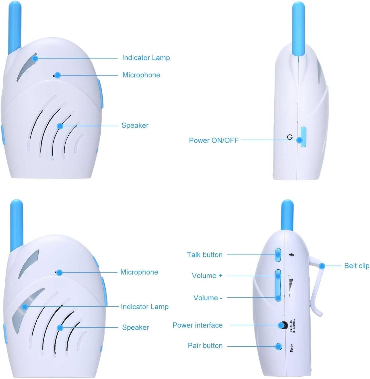 Audio Baby Monitor, Wireless Walkie Talkie Baby Monitor with Two Way Audio