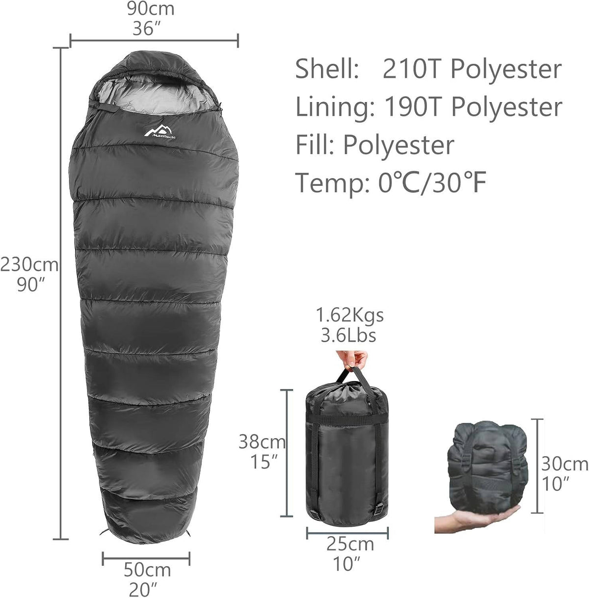 Heated Sleeping Bag, 5 Heating Pads with USB Power Support, Portable Mummy Style Sleeping Bag for Camping