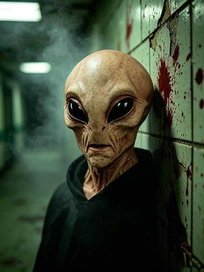 Adult Alien Mask, Area 51 Full Head Latex Mask for Halloween Cosplay Costume Parties