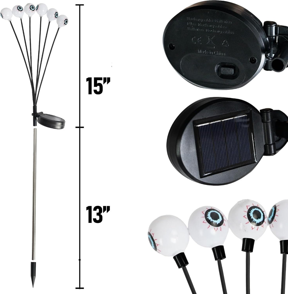 4 Pack Solar Halloween Lights, 24LED, Outdoor Lights for Yard, Garden, Pathway and Party Decor