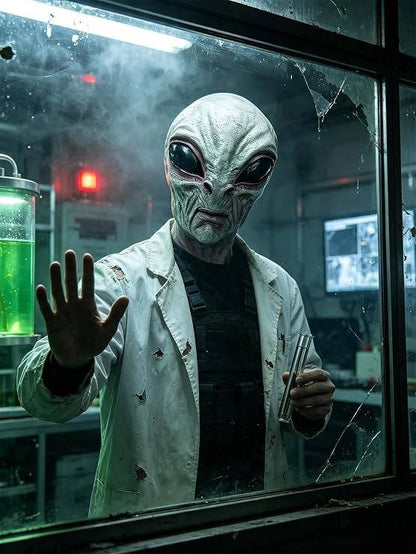 Adult Alien Mask, Area 51 Full Head Latex Mask for Halloween Cosplay Costume Parties