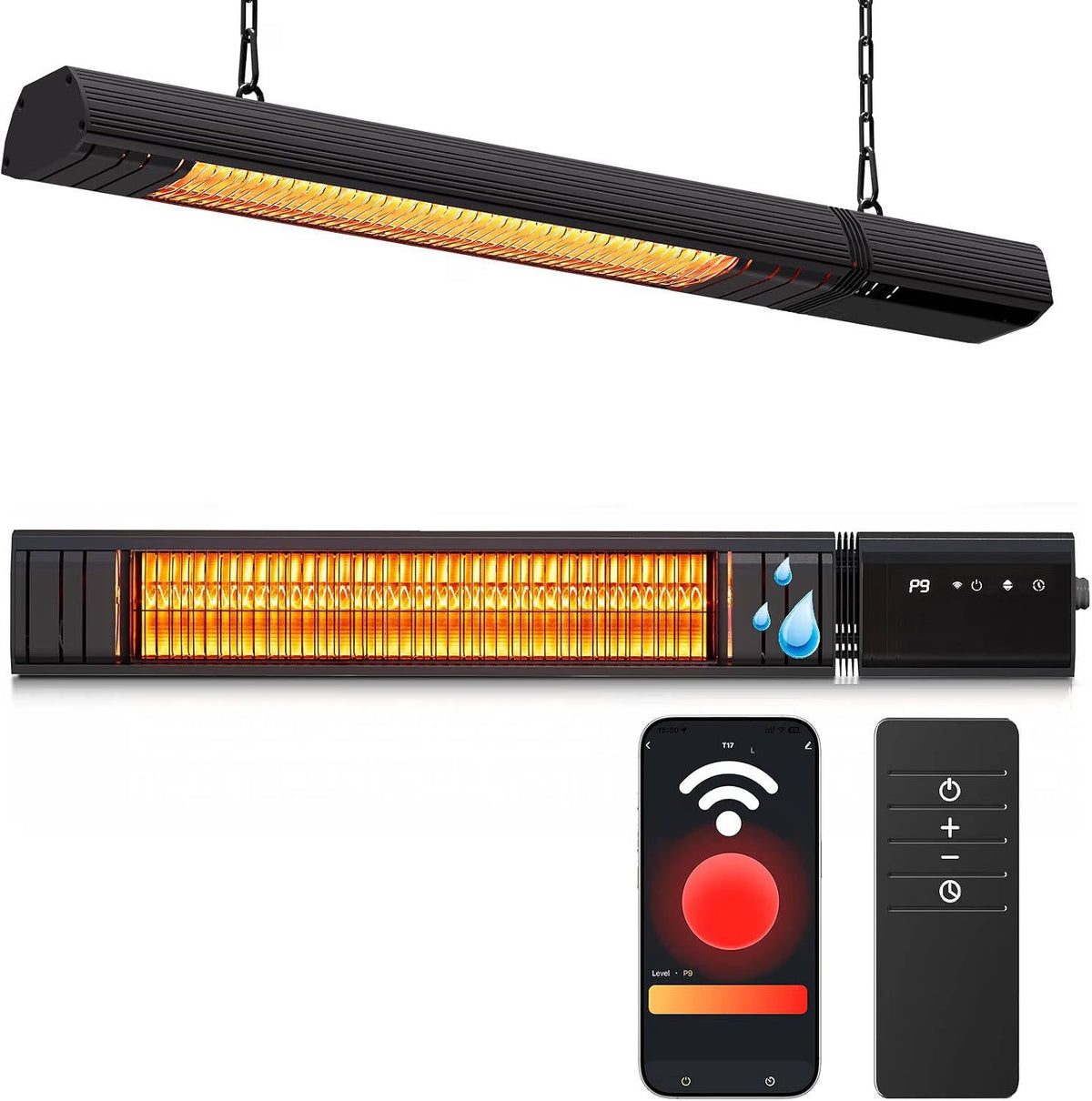 1500W Infrared Patio Heater, WiFi App Control, 9 Heat Levels and 24H Timer for Outdoor Heating