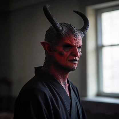 Demon Mask, Realistic Latex Mask with Horns for Halloween Cosplay and Costume Parties