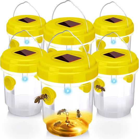 Solar Wasp and Bee Trap with UV Light and Dual Tunnels, 6-Pack Set