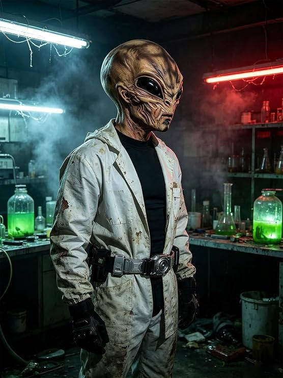 Adult Alien Mask, Area 51 Full Head Latex Mask for Halloween Cosplay Costume Parties