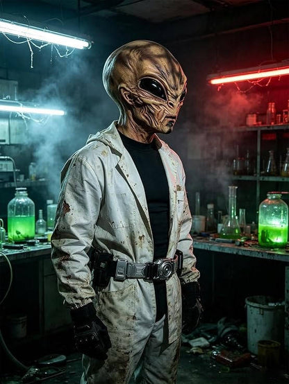 Adult Alien Mask, Area 51 Full Head Latex Mask for Halloween Cosplay Costume Parties