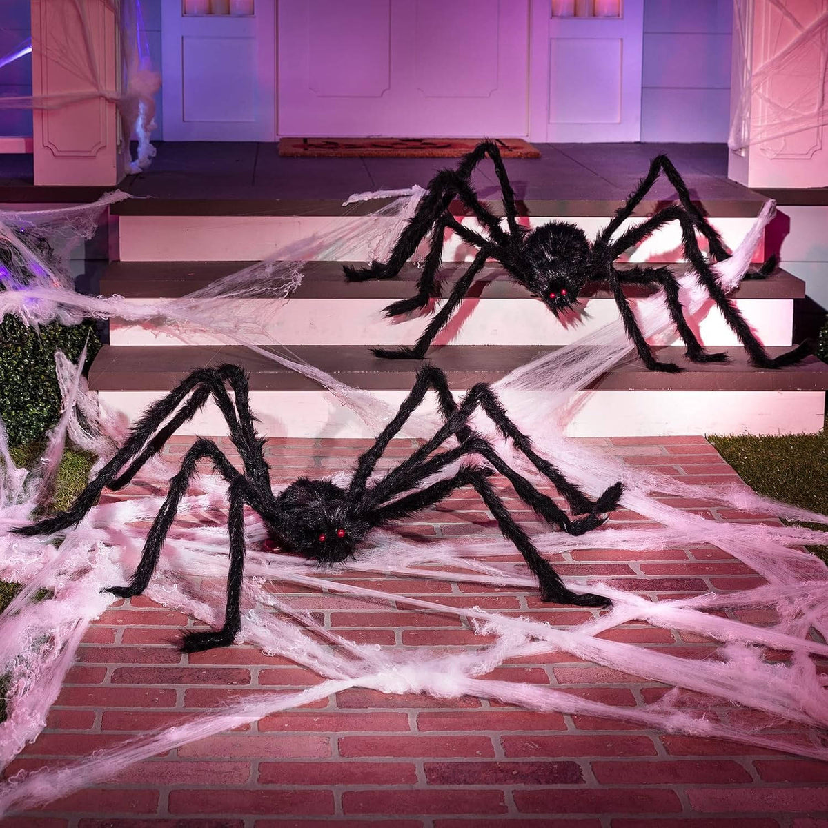 2 Pack 5 FT Halloween Giant Spider Decorations, Hairy Black Fake Spiders for Outdoor Yard, Haunted House and Indoor Party Decor