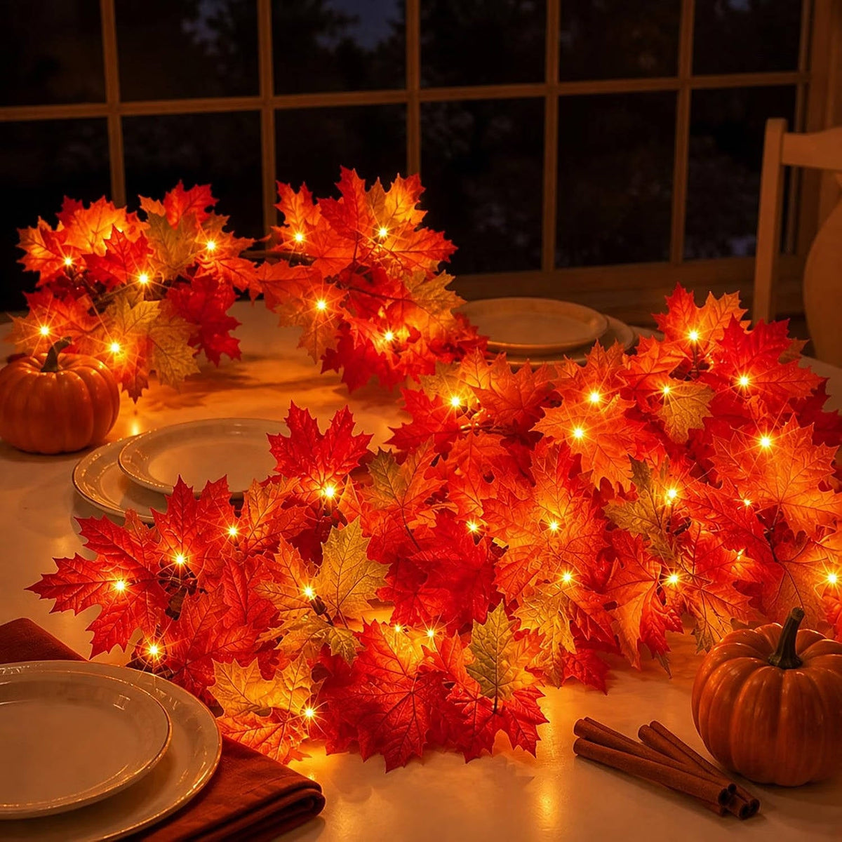 9FT Fall Garland with Lights, 50 Orange Incandescent Bulbs, Plug In Connectable Fall Lights for Indoor Outdoor Halloween Harvest Thanksgiving Decor