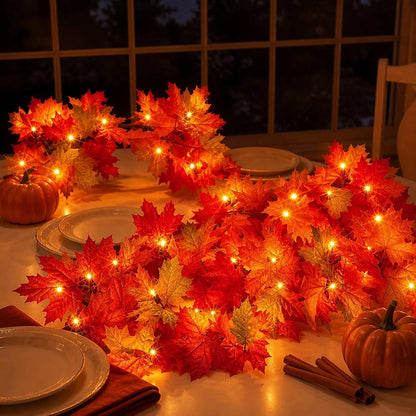 9FT Fall Garland with Lights, 50 Orange Incandescent Bulbs, Plug In Connectable Fall Lights for Indoor Outdoor Halloween Harvest Thanksgiving Decor