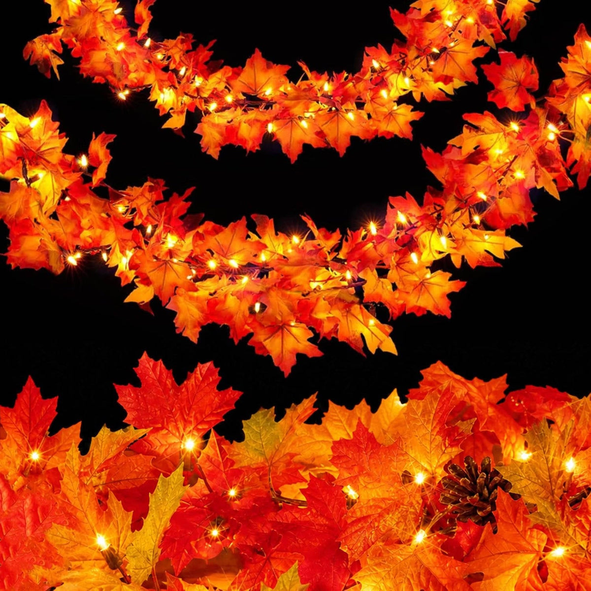 9FT Fall Garland with Lights, 50 Orange Incandescent Bulbs, Plug In Connectable Fall Lights for Indoor Outdoor Halloween Harvest Thanksgiving Decor