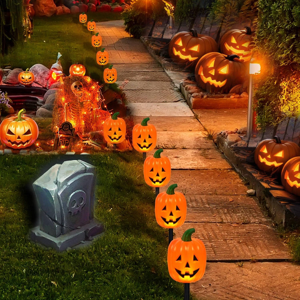 10 Pack Solar Pumpkin Stake Lights, Waterproof Halloween Outdoor Lights for Garden, Yard and Pathway Decor