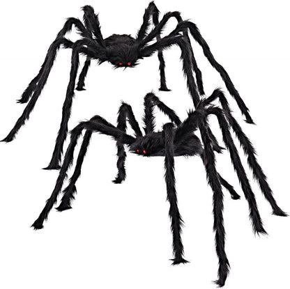 2 Pack 5 FT Halloween Giant Spider Decorations, Hairy Black Fake Spiders for Outdoor Yard, Haunted House and Indoor Party Decor