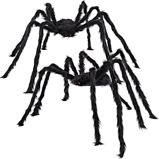2 Pack 5 FT Halloween Giant Spider Decorations, Hairy Black Fake Spiders for Outdoor Yard, Haunted House and Indoor Party Decor