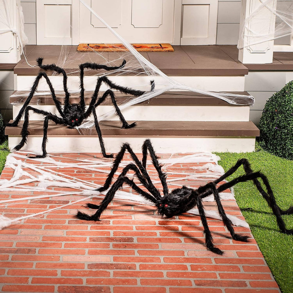 2 Pack 5 FT Halloween Giant Spider Decorations, Hairy Black Fake Spiders for Outdoor Yard, Haunted House and Indoor Party Decor