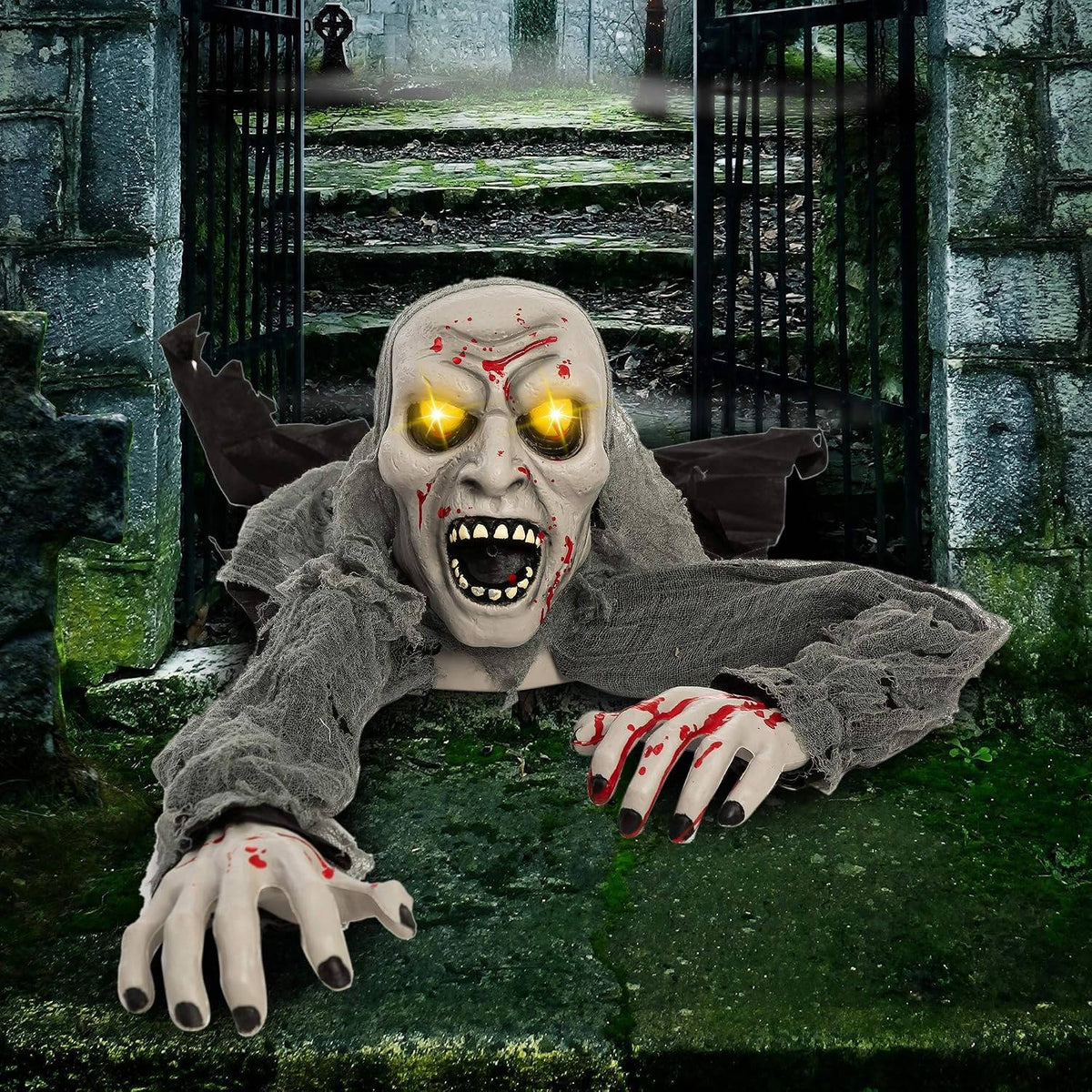 Halloween Zombie Groundbreaker, Light Up Eyes and Creepy Sound with IR Sensor for Outdoor Lawn, Graveyard and Haunted House Decor