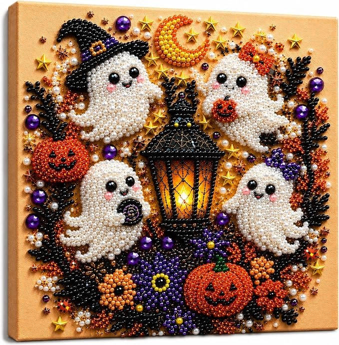 Diamond and Pearl Art Kits for Adults, Halloween Framed Wall Decor and DIY Craft Kit