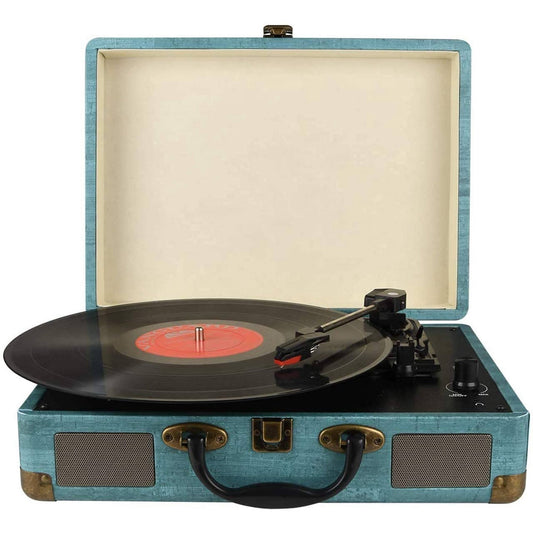 Record Player Vintage 3 Speed Bluetooth Vinyl Turntable with Built in Speakers