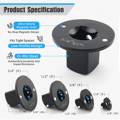 4 Piece Impact Socket Adapter Set, Low Profile Stubby Drive Ratchet Adapters, 1/4" to 1" for Tight Spaces