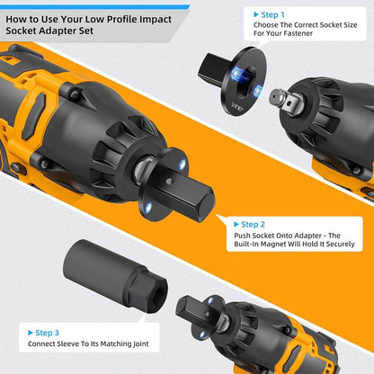 4 Piece Impact Socket Adapter Set, Low Profile Stubby Drive Ratchet Adapters, 1/4" to 1" for Tight Spaces