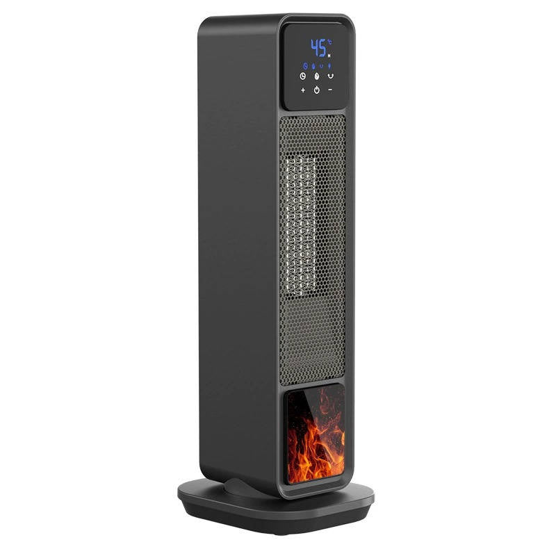 Oscillating Ceramic Space Heater, Electric Tower Heater with 3D Flame and Remote for Large Room Bedroom Office Home